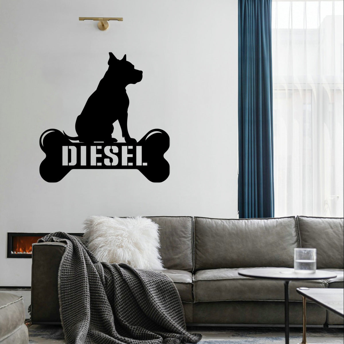 personalisiertes Metallschild mit Hundenamen - Pitbull - Knochen