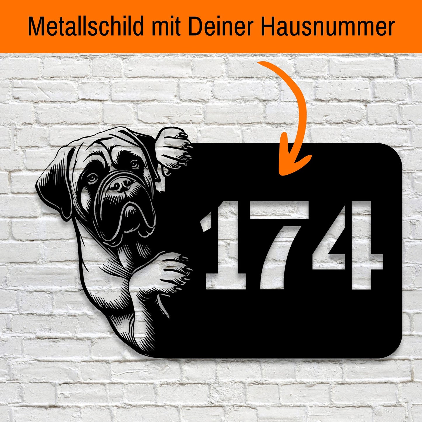 Mastiff Stahlschild - individuelle Hausnummer